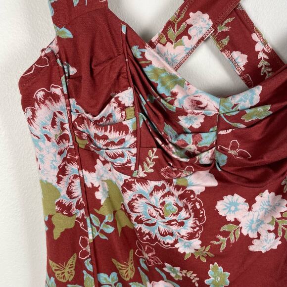 Free People Ginger Snap Floral Tank Top XL Red Brown Cinnamon Combo Sleeveless - Picture 9 of 12